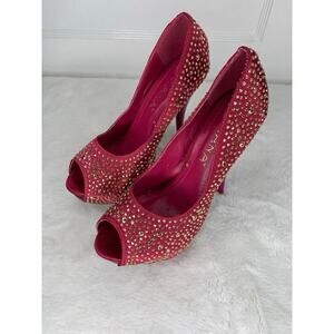 Lilliana Womens Size 7 Red Rhinestone Peep Toe Stiletto High Heels